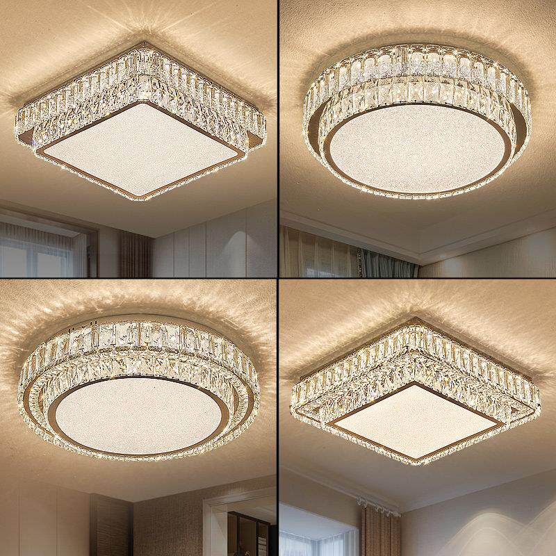 2024新款圆形LED轻奢高档水晶灯现代简约新款主卧室温馨双层吸顶