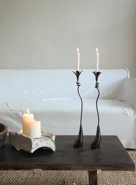 莉莉白侘寂风铸铁香薰蜡烛台摆件黑色金属餐桌玄关壁炉桌面装饰