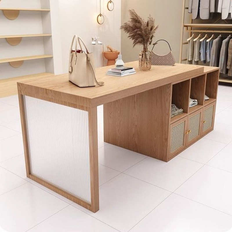 服装店中岛台置物架小型店铺流水台可伸缩吧台展示柜前台陈列架