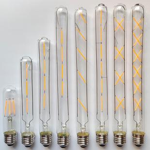 爱迪生长条形灯管灯丝LED灯泡E14E27螺口复古暖黄光T300长管长笛