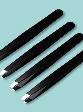 Stainless Steel Black Slant Tip Tweezers, Flat Edge Hair Rem
