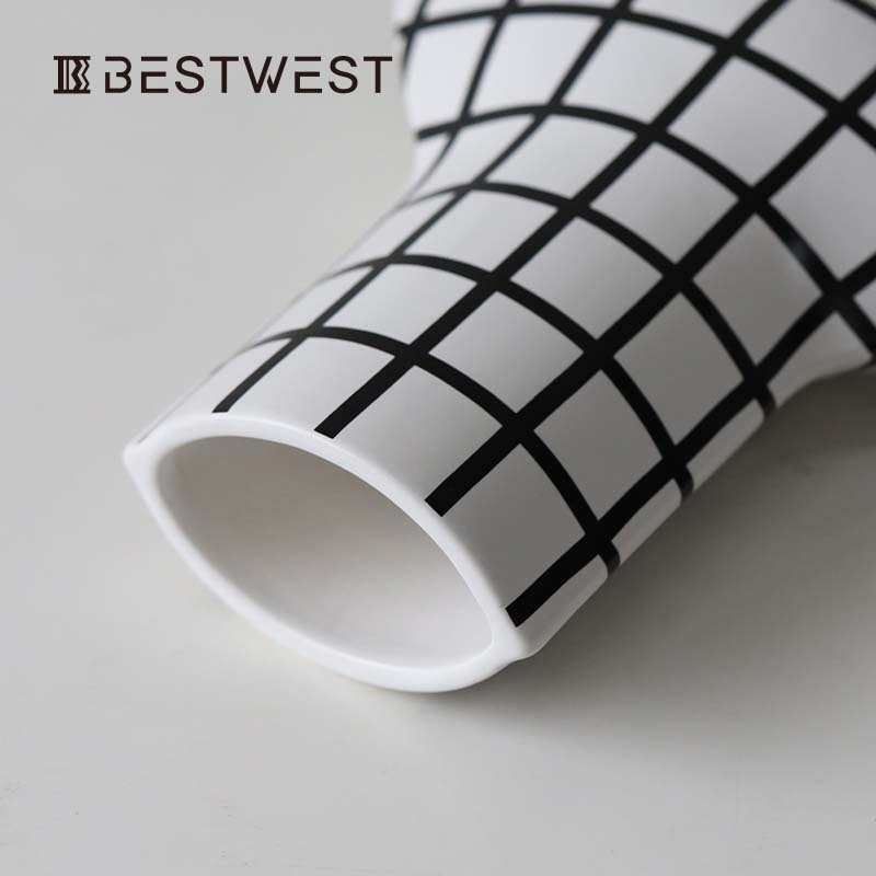 摆件ins 花法式陶瓷器圆形west釉面客厅轻花瓶条纹best黑白家居