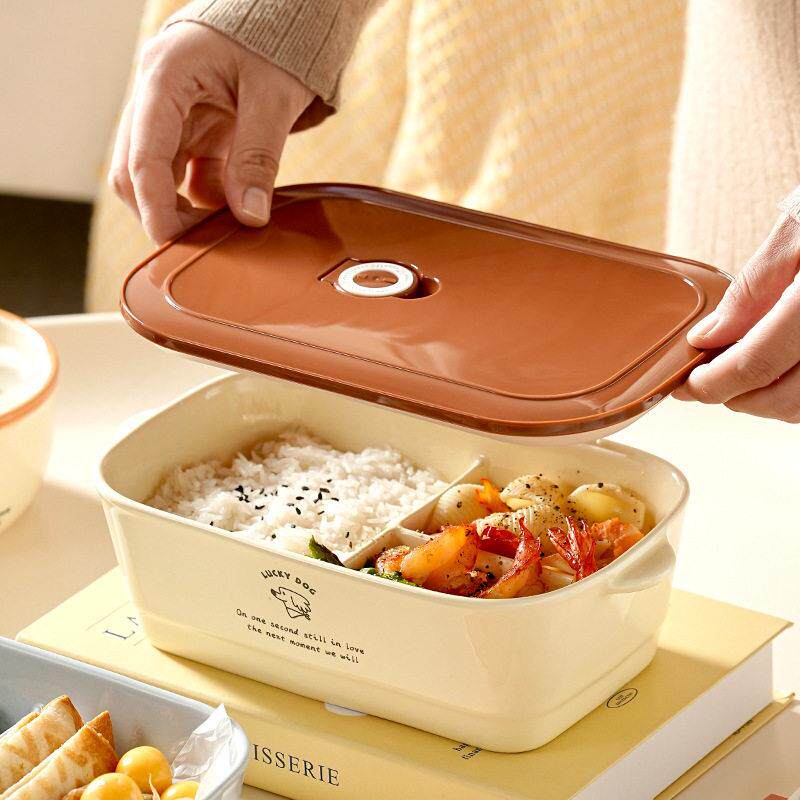 陶瓷便当盒可微波炉加热盒饭上班族学生午餐盒分格饭盒带盖子保鲜
