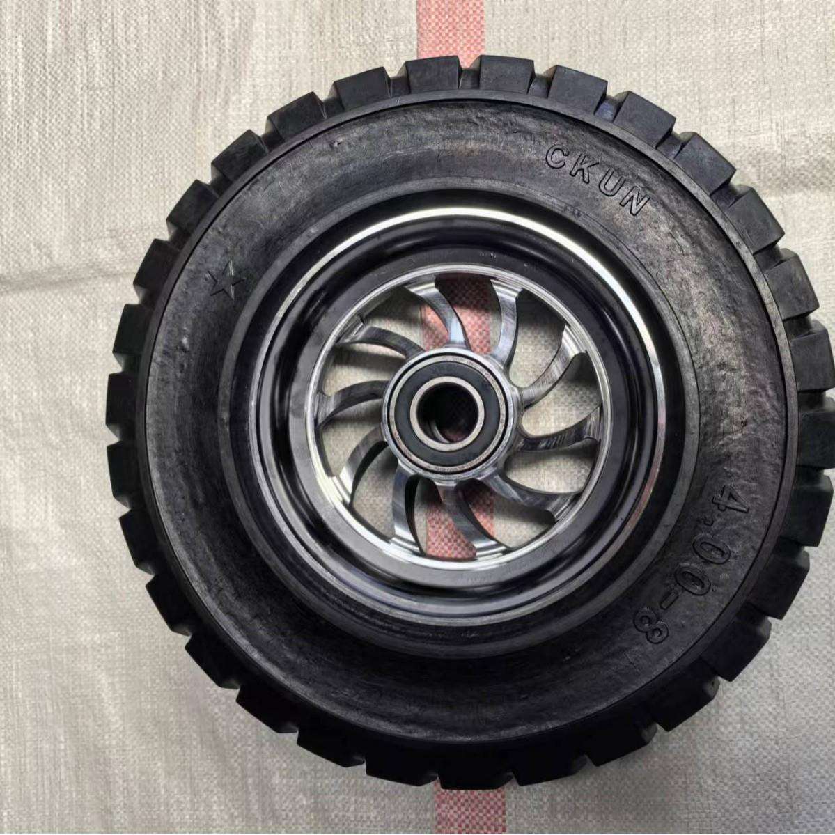 16寸400-8铝合金纯橡胶实心轮手推车工具车脚轮餐车平板车