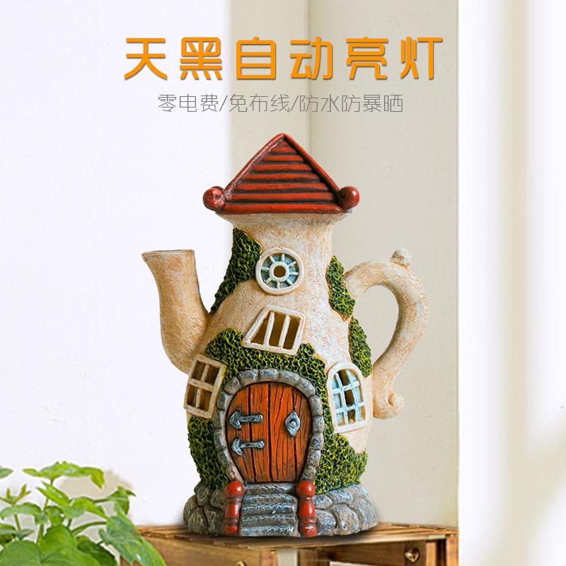 花园装饰庭院创意户外树脂工艺品摆件壶形太阳能灯农家园造景摆设