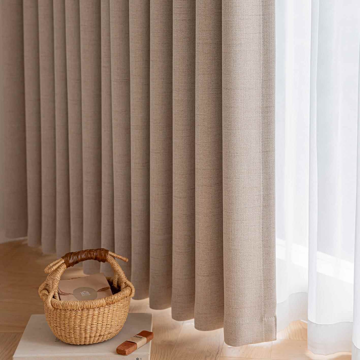 日式亚麻窗帘棉麻奶油风卧室客厅茶室遮光窗帘布高级感原木风新款