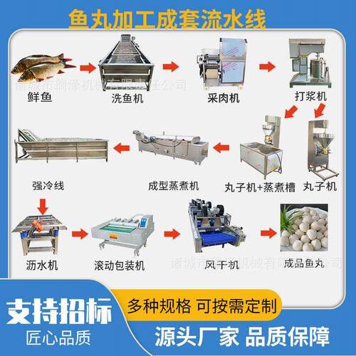 罗非鱼草鱼墨鱼丸成套加工设备鱼肉采肉机鱼丸打浆设备鱼丸水煮线
