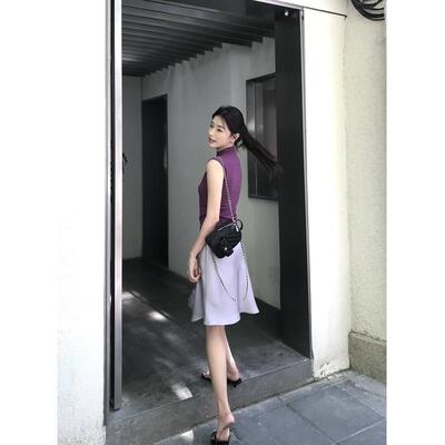 77store 光泽缎面半身裙女2025新款夏薄垂感彷醋酸短裙高腰鱼尾裙