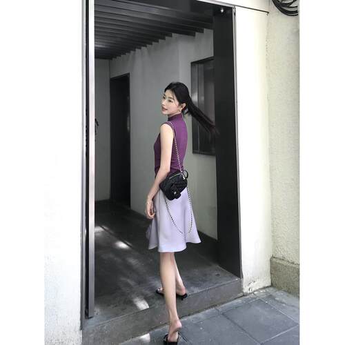77store 光泽缎面半身裙女2025新款夏薄垂感彷醋酸短裙高腰鱼尾裙