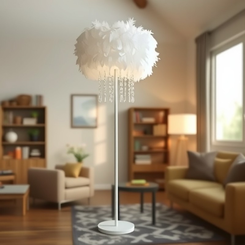 羽毛落地灯客厅沙发转角设计感摆件艺术法式创意卧室鸵鸟毛羽毛灯