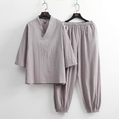 Chinese men's meditation seven quarter sleeve linen Hanfu