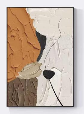 手绘厚肌理砂岩立体油画橙色客厅玄关墙壁装饰画竖版手工抽象挂画