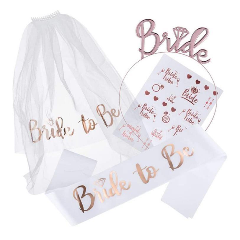 1Set Bride To Be Veil Satin Sash Hiarband Bridal Shower Wedd