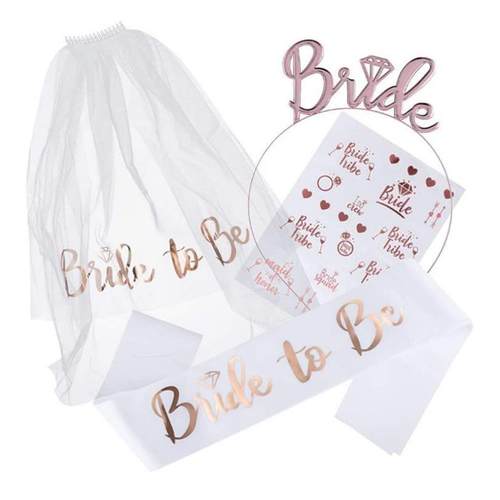 1Set Bride To Be Veil Satin Sash Hiarband Bridal Shower Wedd