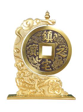 黄铜摆件镇zhai之宝铜钱摆件旋转桌面摆件