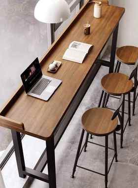 新脚条款阳台吧台桌子约实木长条挡板桌靠简窗靠墙SDV窄高桌椅组