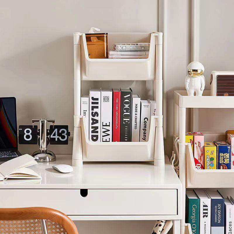 直销新款简易可移动书架落地小推车置物架可爱宿舍多层书柜儿童桌