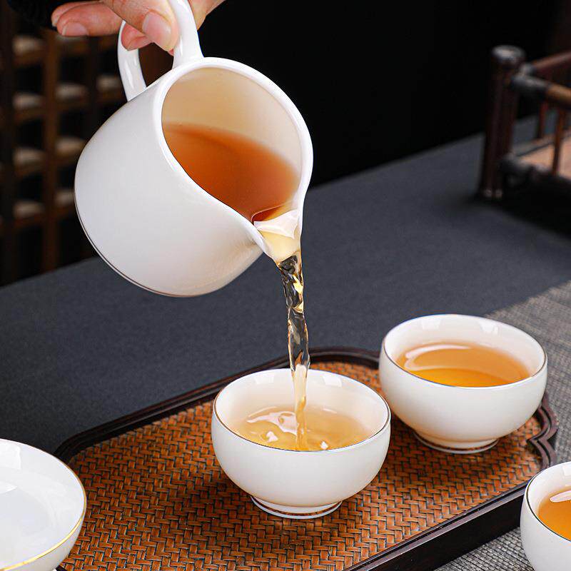 羊脂白玉瓷品茗杯 手工描金茶碗主人单杯6个装家用功夫小茶杯简约