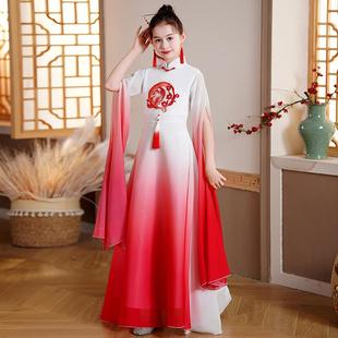 正品 儿童古童筝演出表长笛钢琴长裙 女汉服中国服风中大童飘逸水袖