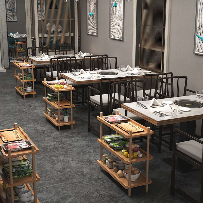 菜架子多层火锅店厨房放菜品层架饭店商用摆蔬菜盘竹木置物架