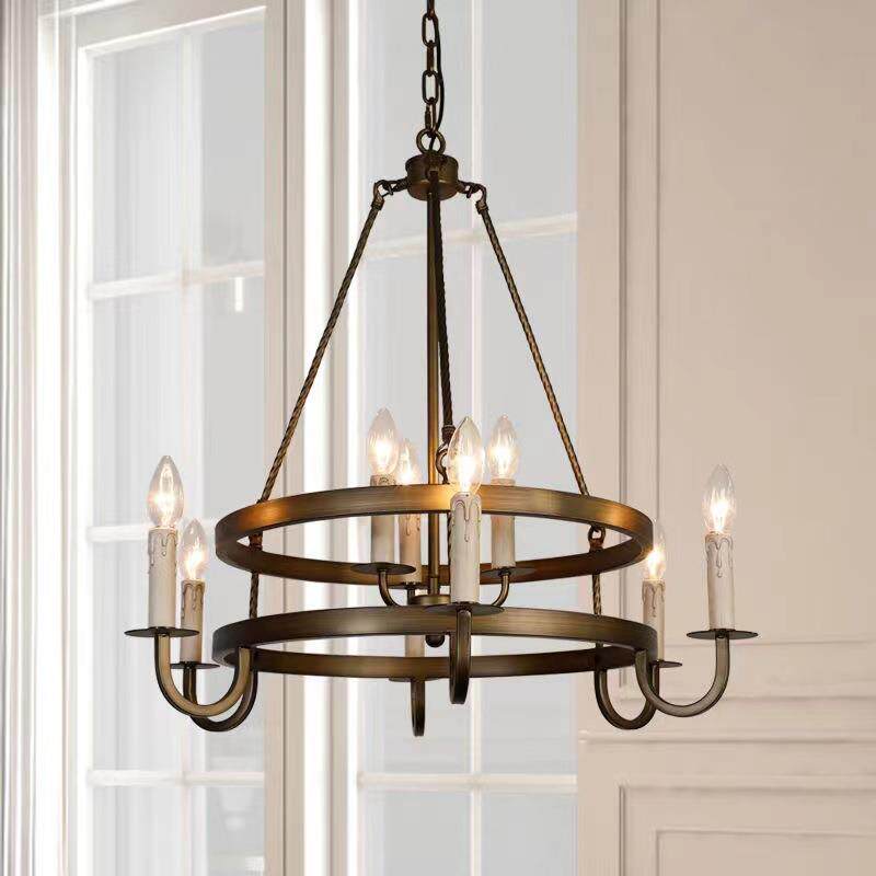 美式乡村吊灯客厅灯双层餐厅商用卧室创意工业风复古蜡烛铁艺灯具