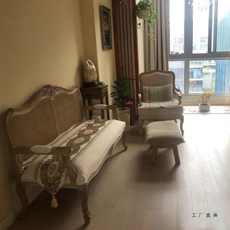 式乡村实木雕花美沙法式40896藤编金人色做旧双人三发影楼摄影民