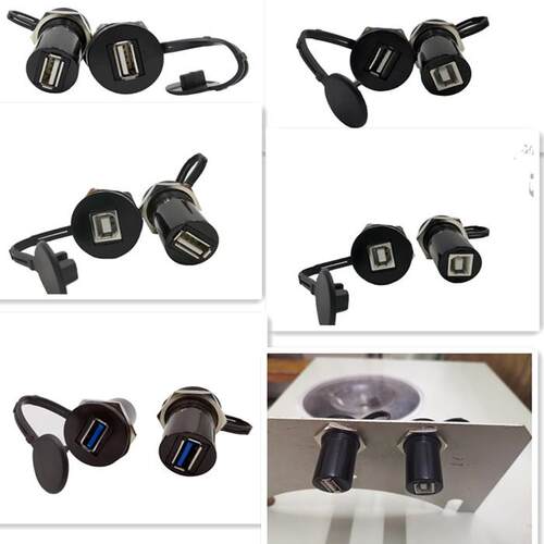 U09AF工业面板安装式USB母AB转接器 Φ22弯头型USB转接口线 线束