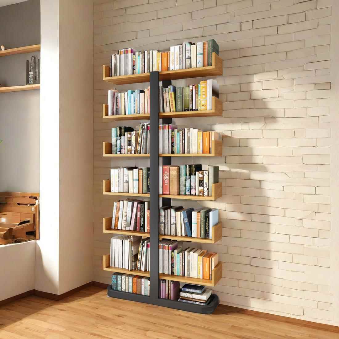 书架落地置物架一体靠墙小书柜儿童多层钢制木简易储物柜子实木