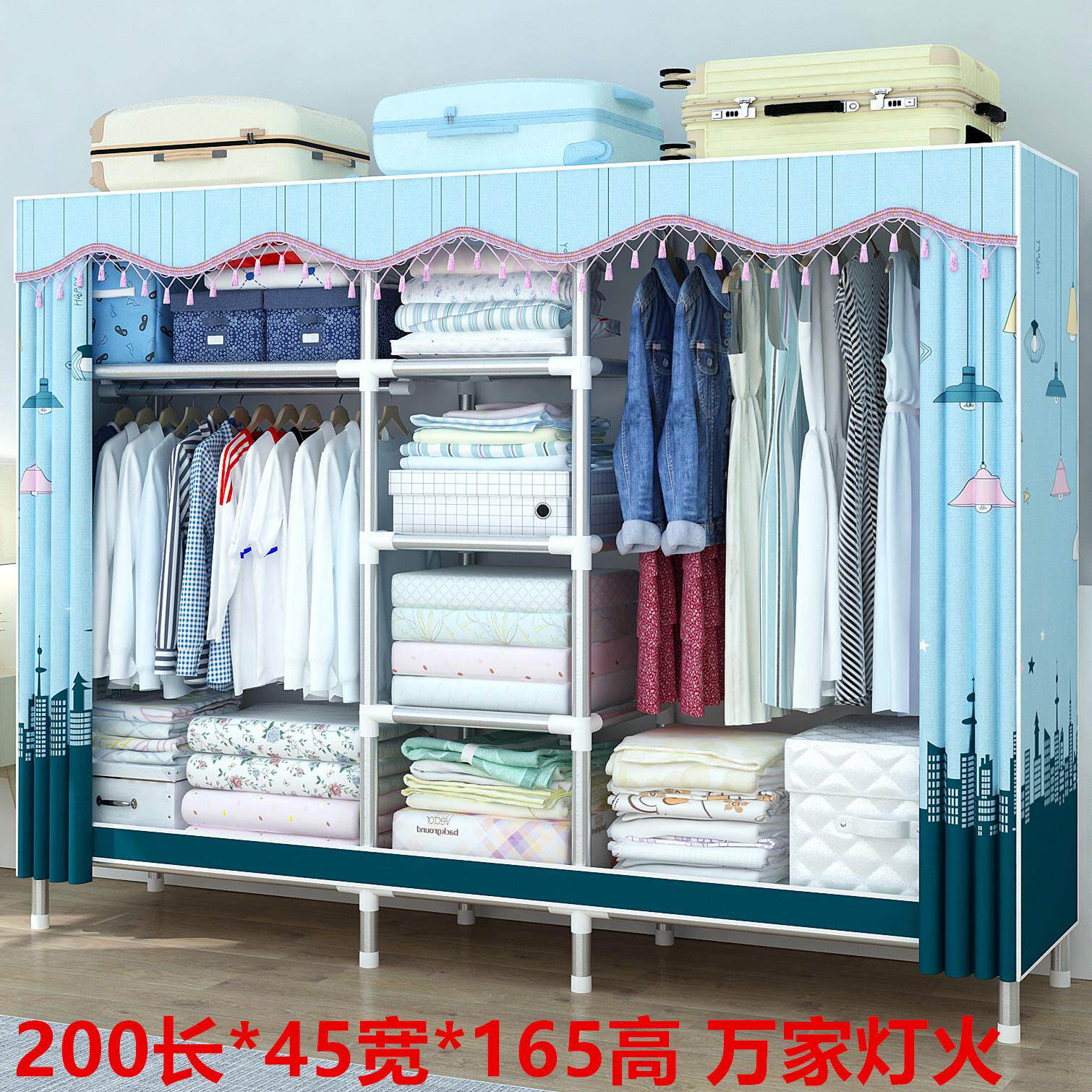 【25管】简易布衣柜钢管加粗加固全钢架加厚单双人组装挂衣橱柜子