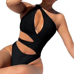 solid color hollow One one bikini strap swimsuit piece