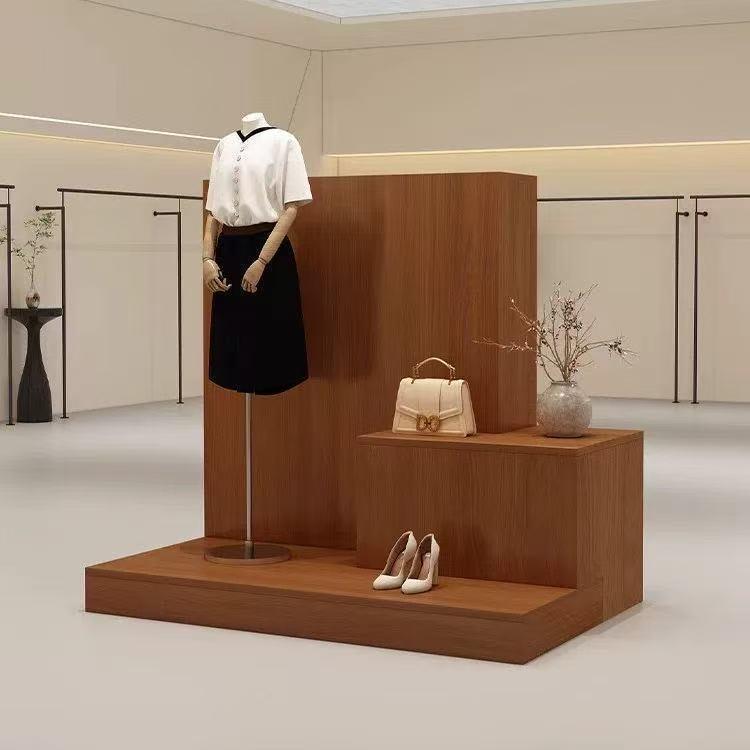 服装店展示柜简约现代中岛台洞石纹女装陈列柜橱窗地台模特展示柜