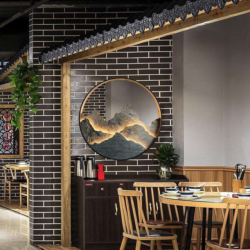 新中式餐厅壁画灯餐饮店面隔断墙双面发光酒店宴会厅工程装饰壁灯