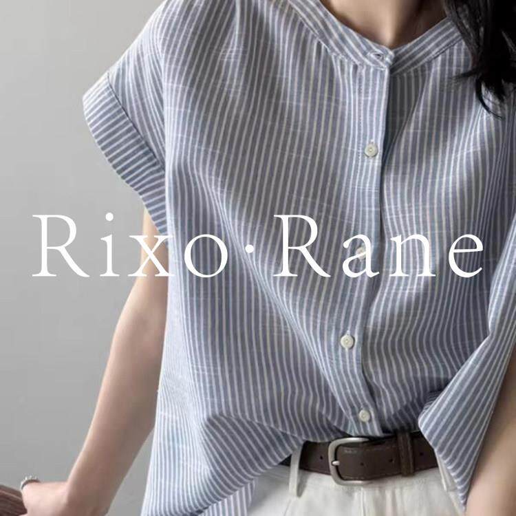 法国Rixo Rane 巨气质蓝色条纹短袖衬衫女减龄衬衣通勤穿搭上衣