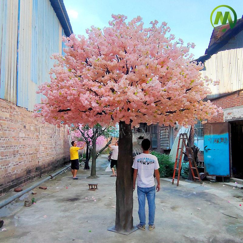 大型玻璃钢酒店造景装饰树香槟色仿真樱花树室内婚庆景观许愿树