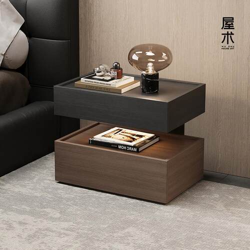 屋术轻奢高级感床头柜60cm大型收纳柜意式极简卧室悬浮床边柜定制
