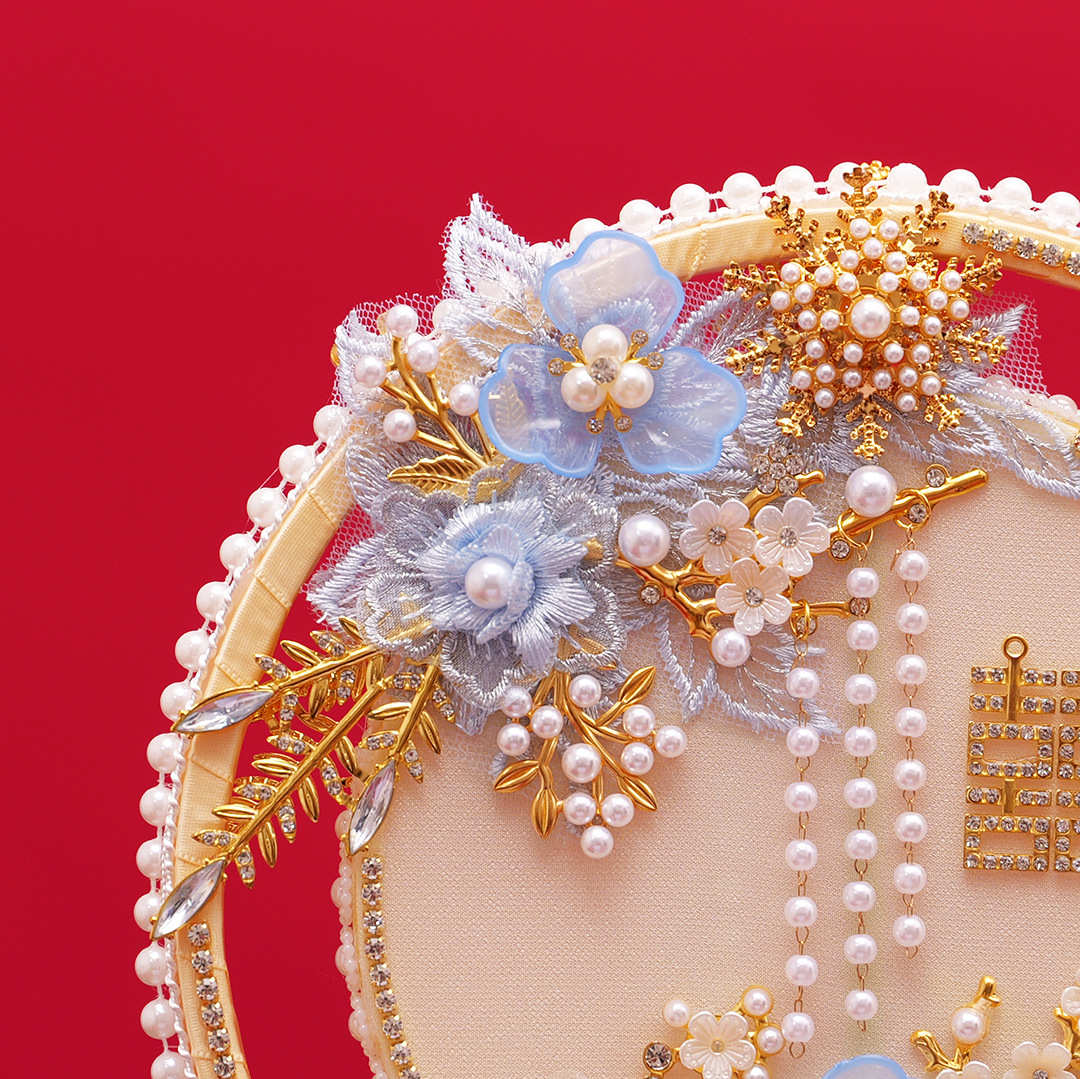 新娘喜扇diy手工新款长柄中式秀禾扇出嫁遮面超仙双面团扇礼品扇