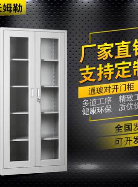 钢制通玻对开门文件柜员工铁皮办公玻璃资料档案柜简约厂家