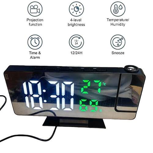 180° Arm Projection Digital Alarm Clock Temperature Humidit