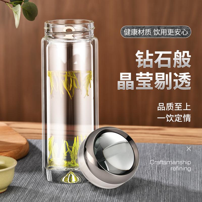 折高档ZY-TS璃商务隔热双车层玻杯子男言士茶杯专用泡茶杯便携载