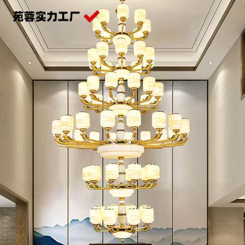 新中式客厅吊灯别墅大厅灯锌合金防蚊防虫复式楼楼中楼客厅中空灯