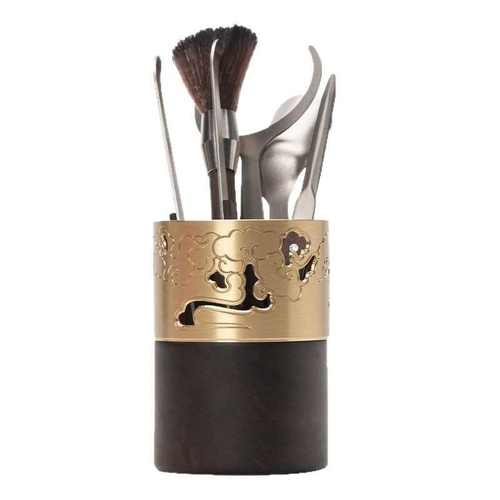 黄铜茶道六君子套装功夫茶具泡茶配件茶夹茶刀针养壶笔收纳筒