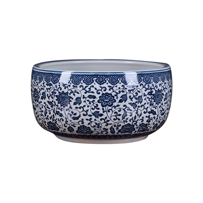 睡莲铜钱陶盆青花瓷缸莲水培景德镇草花盆荷花专用瓷碗家用聚宝盆