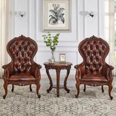 欧式 沙发椅实木休闲椅客厅别墅会客接待椅卧室老虎椅会议单人椅子