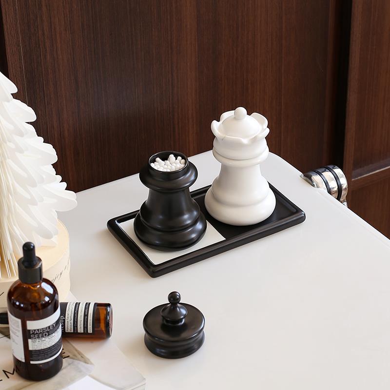 国际象棋牙签筒原创设计创意饭厅高颜值陶瓷牙线盒棉棒罐乔迁礼物