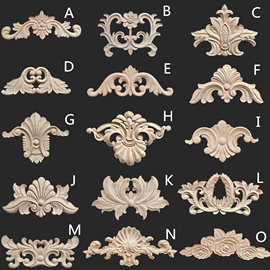 东阳木雕欧式贴花实木花片 家具柜门木花装饰门心花 背景墙雕花