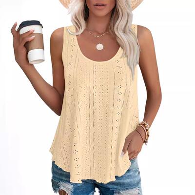 Womens Tank Tops Sleeveless Eyelet Embroidery Scoop Neck
