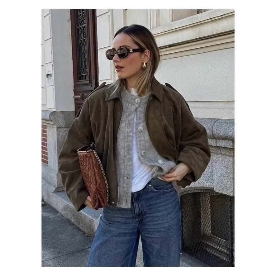 Women's Casual Loose-Fit Long Sleeve Jacket Single Button
