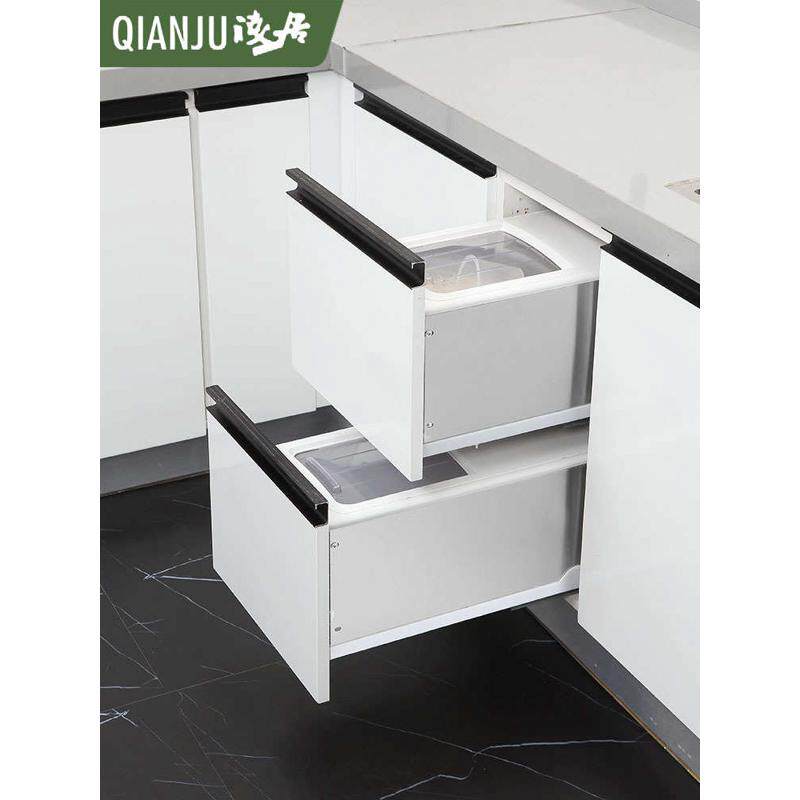 KI9S橱柜嵌入式米箱储米桶不锈钢厨房橱柜米缸米面粉箱抽屉式阻尼