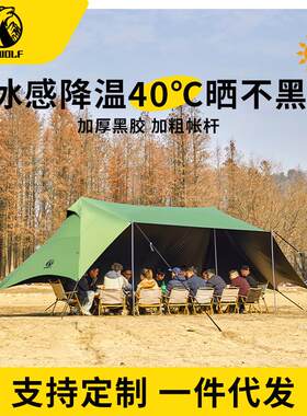 公狼营地户外超大团建露营帐篷防雨防晒双峰八角云顶黑胶天幕帐篷