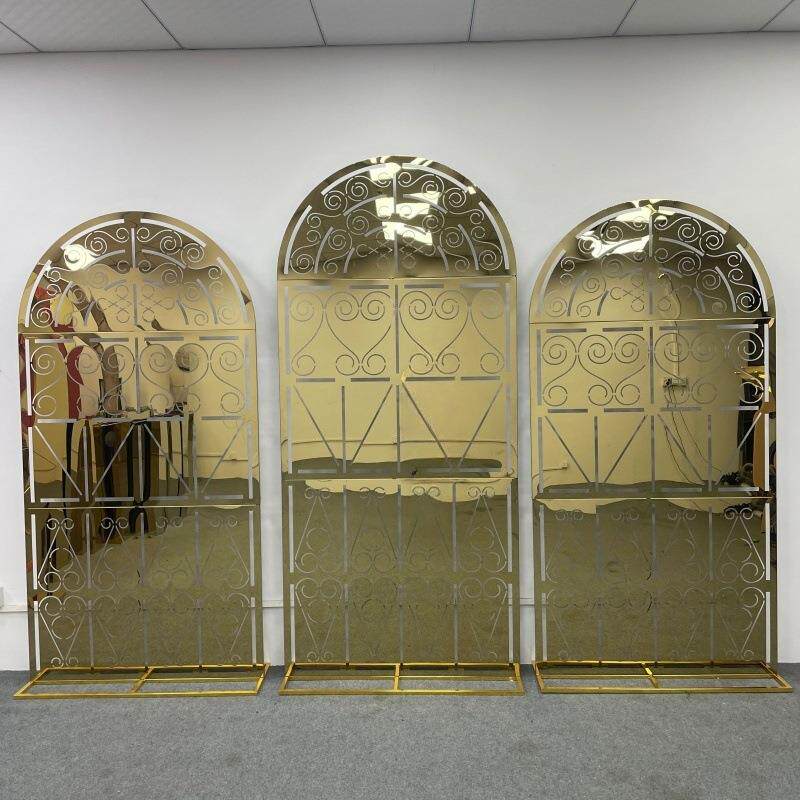 新款婚庆镀金屏风背景组合架不锈钢金色拱门室内场景装饰道具花架